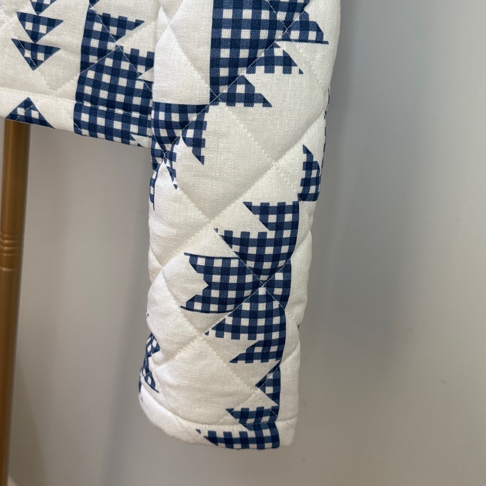 NWT CAROLINE CONSTAS White/Blue Quilted Jacket Linen Blend Puffy Shoulder $395 - Picture 5 of 8